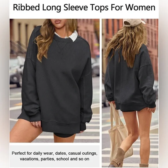 Military Green Sweatshirt Crewneck Corduroy Casual Oversized Long Sleeve Shirt - Picture 3 of 10